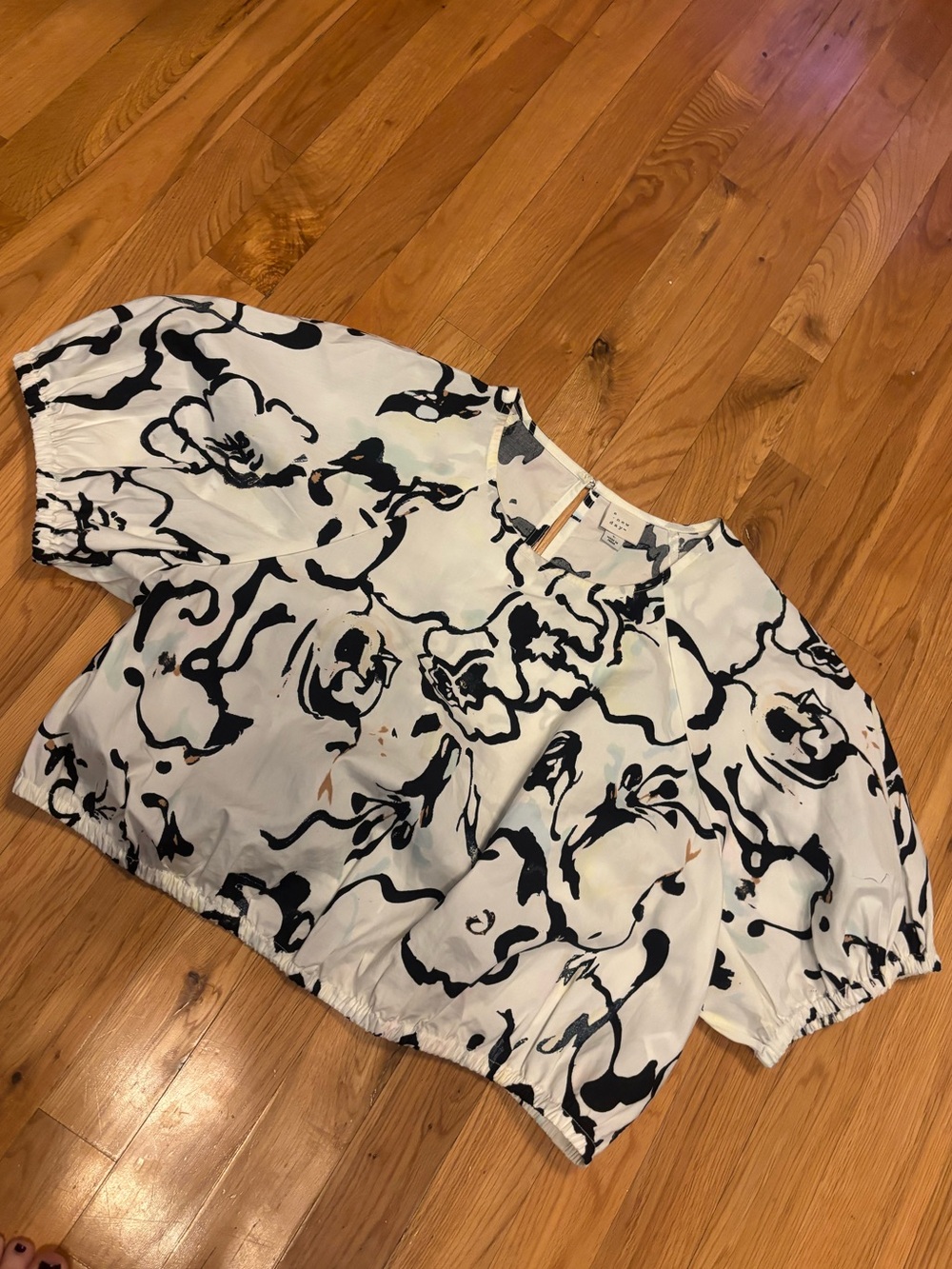 a new day White Blouse with Black Abstract Floral Print